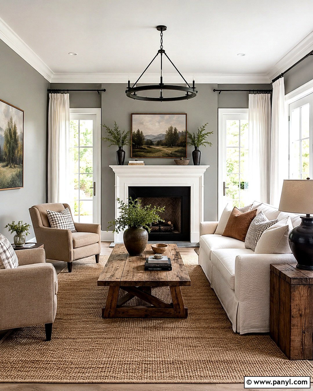 Grey Living Room With Farmhouse Decor - 20 Grey Wall White Trim Living Room Ideas