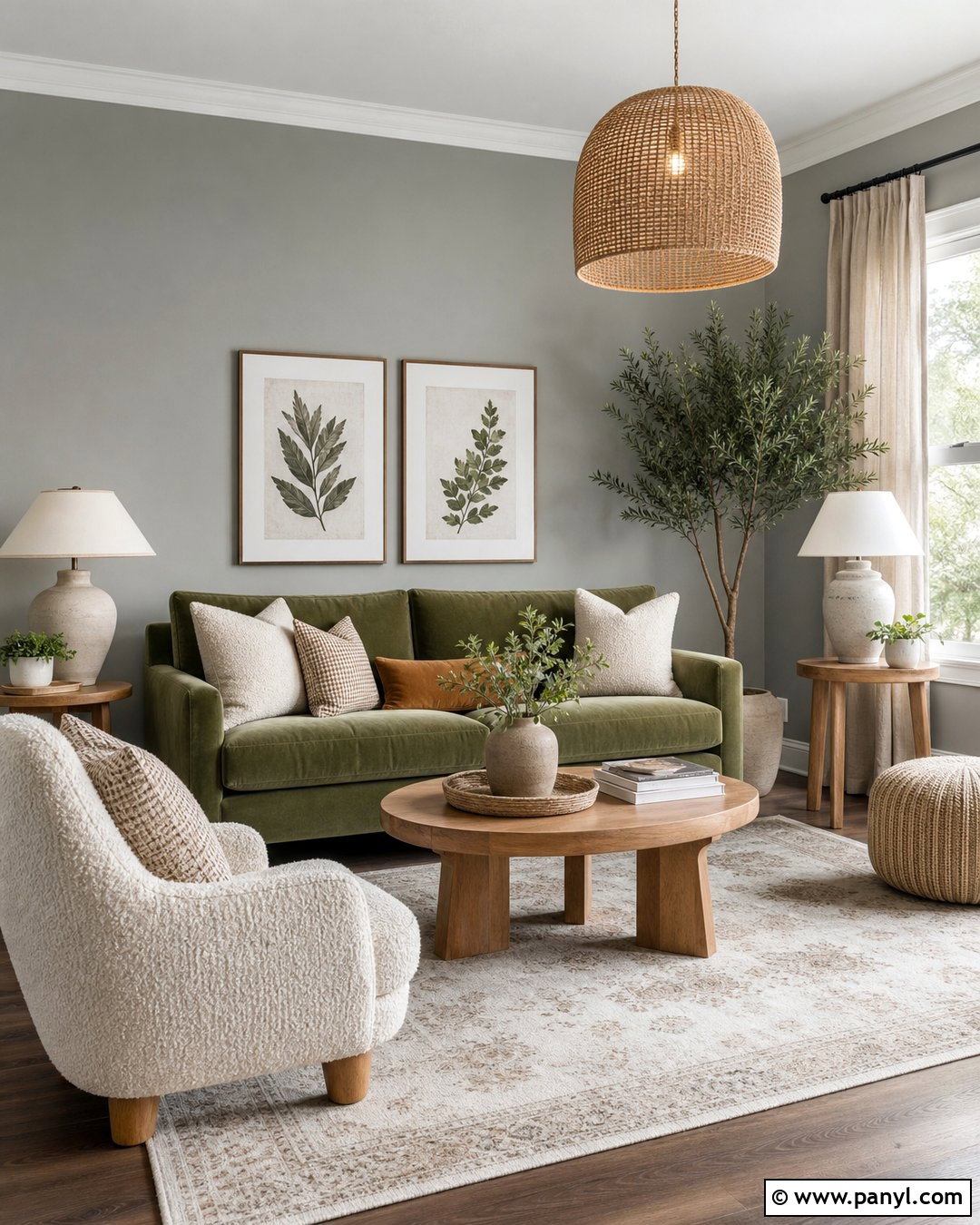 Grey Living Room With Green Accents - 30 Grey Wall Paint Ideas