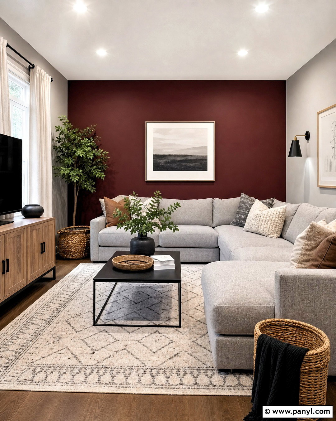 Grey Living Room With Maroon Accent Wall - 20 grey and maroon living room ideas