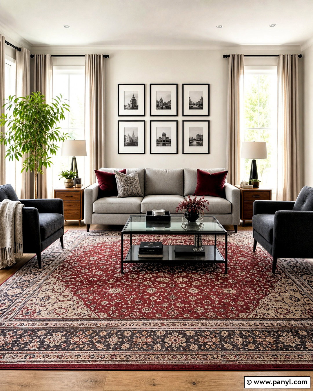 Grey Living Room With Maroon Area Rug - 20 grey and maroon living room ideas