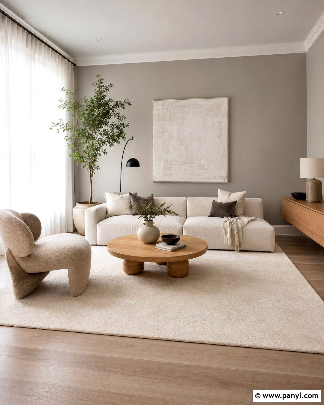Grey Living Room With Modern Minimal Decor - 20 Grey Wall White Trim Living Room Ideas