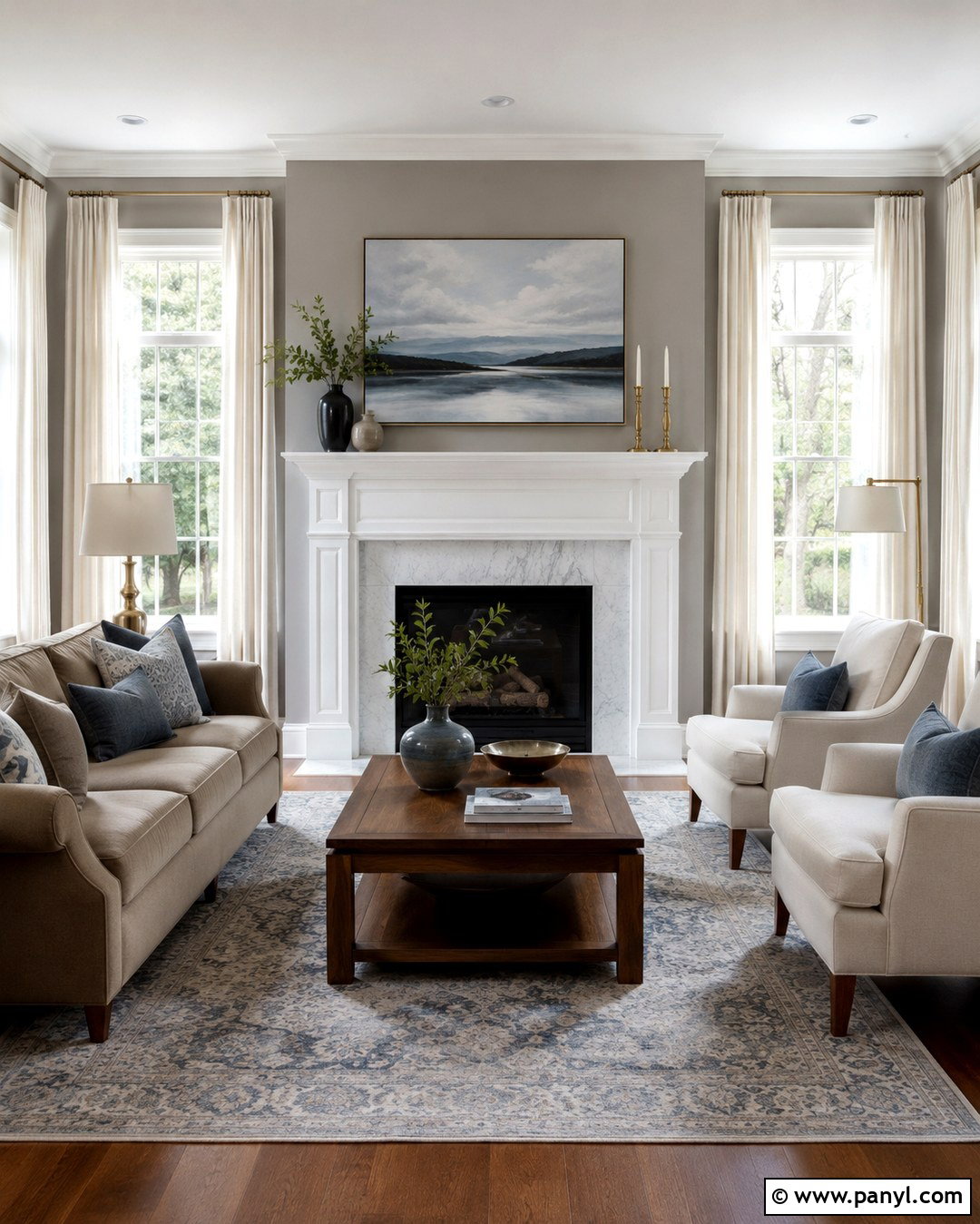 Grey Living Room With White Fireplace - 20 Grey Wall White Trim Living Room Ideas