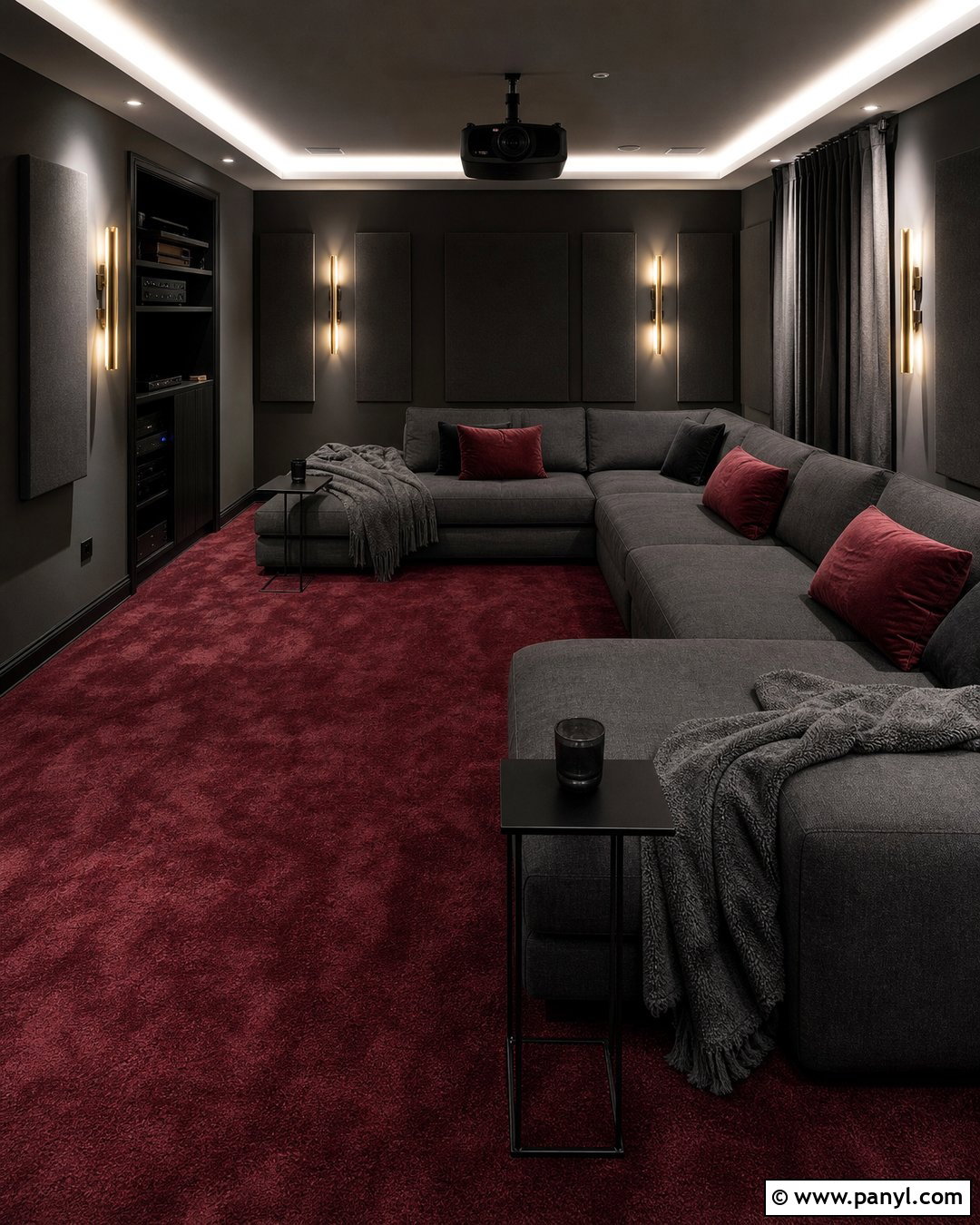 Grey Media Room With Red Carpet - 20 Red Carpet Grey Walls