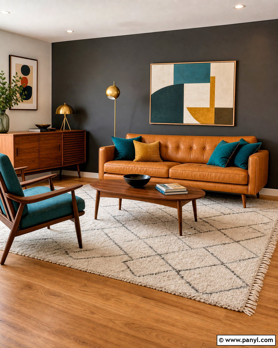 Grey Mid-Century Modern Accent Wall - 20 grey accent wall living room ideas