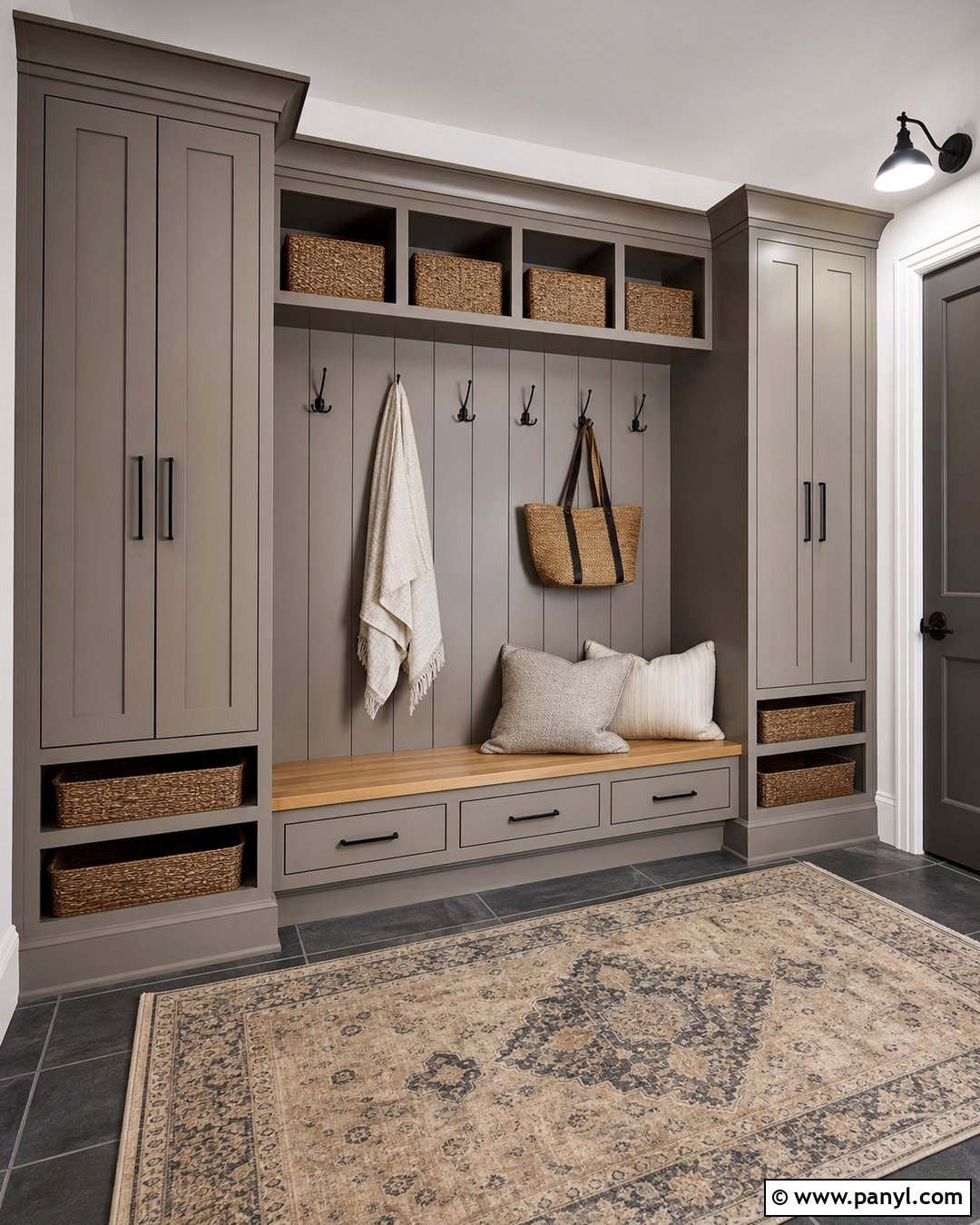 Grey Mudroom Built-In Accent Wall - 35 grey accent wall ideas