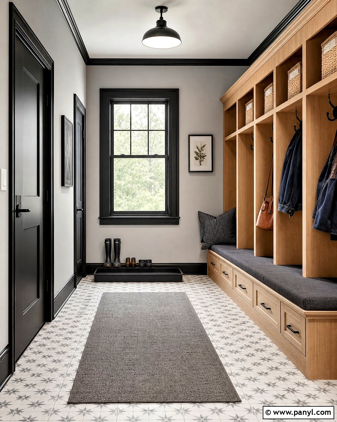 Grey Mudroom With Black Trim - 20 grey walls with black trim ideas