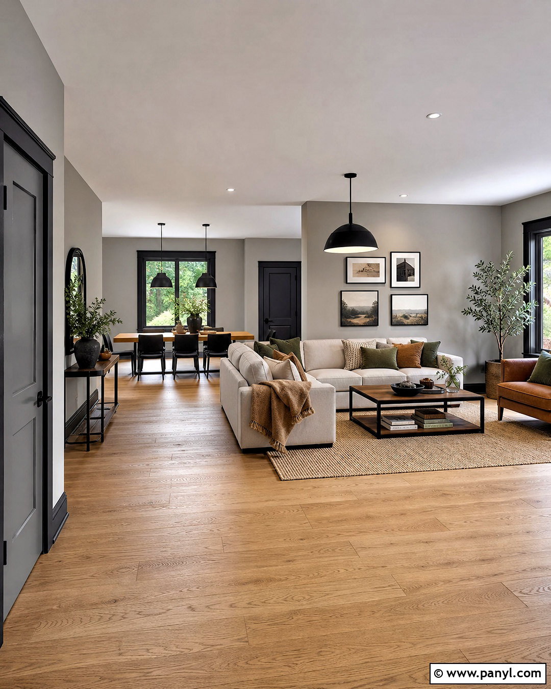 Grey Open Plan Room With Black Trim - 20 grey walls with black trim ideas