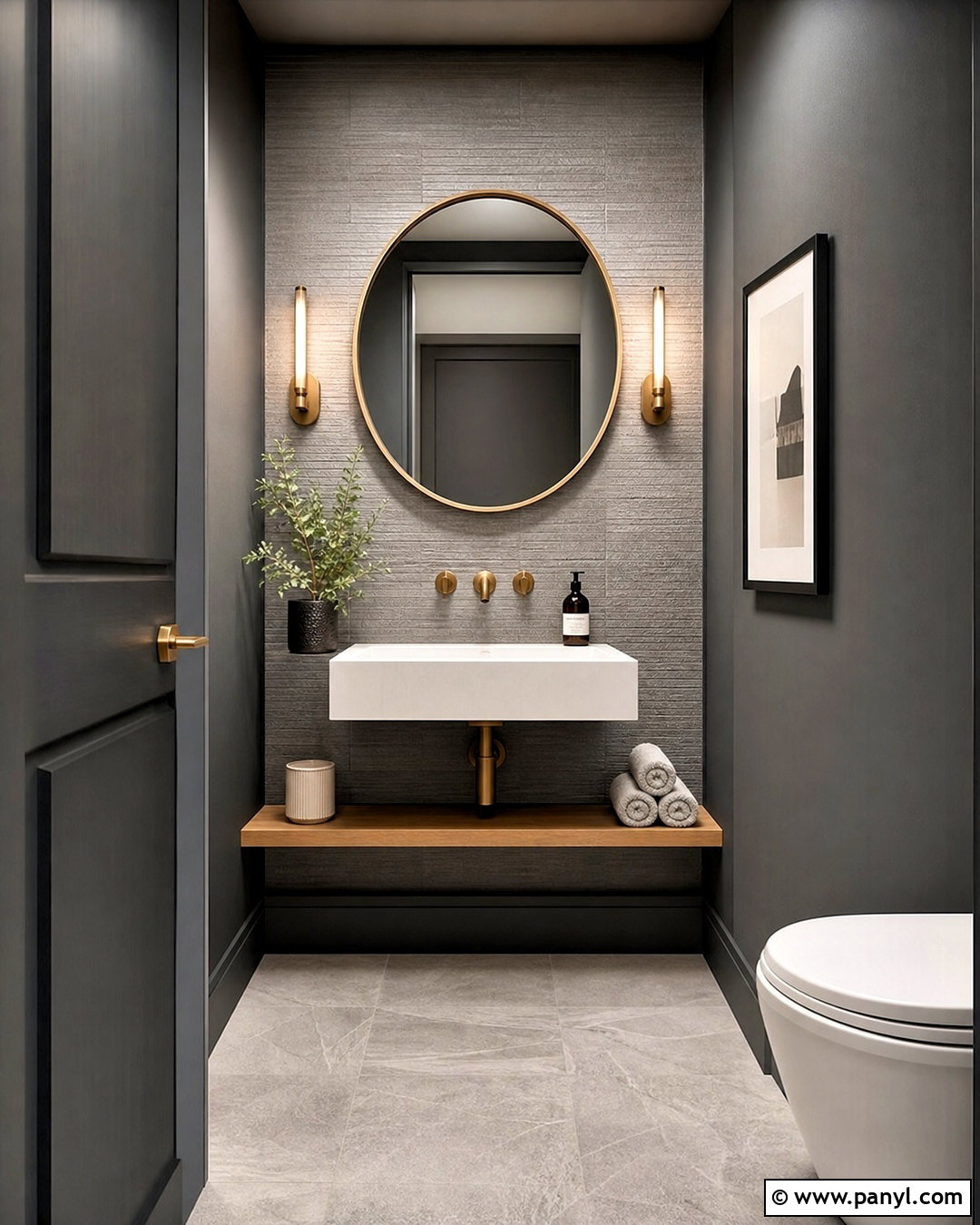 Grey Powder Room With Wall-Mounted Sink - 20 grey bathroom ideas modern ideas