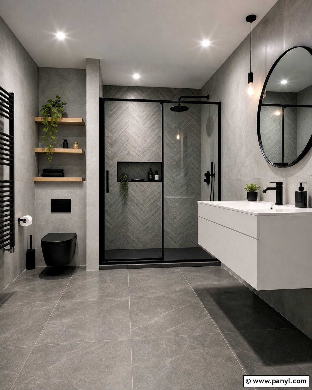Grey Restroom With Black Fixtures - 20 grey restroom ideas