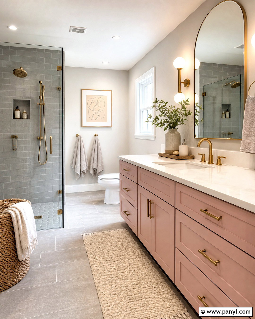 Grey Restroom With Blush Pink - 20 grey restroom ideas