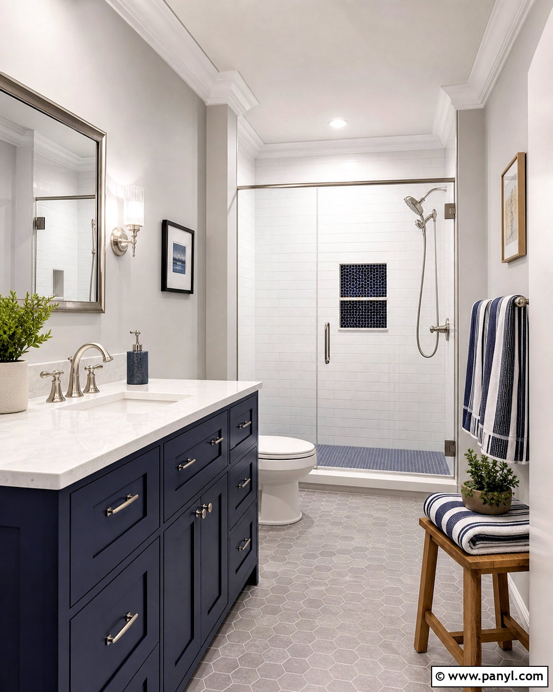 Grey Restroom With Navy Blue - 20 grey restroom ideas