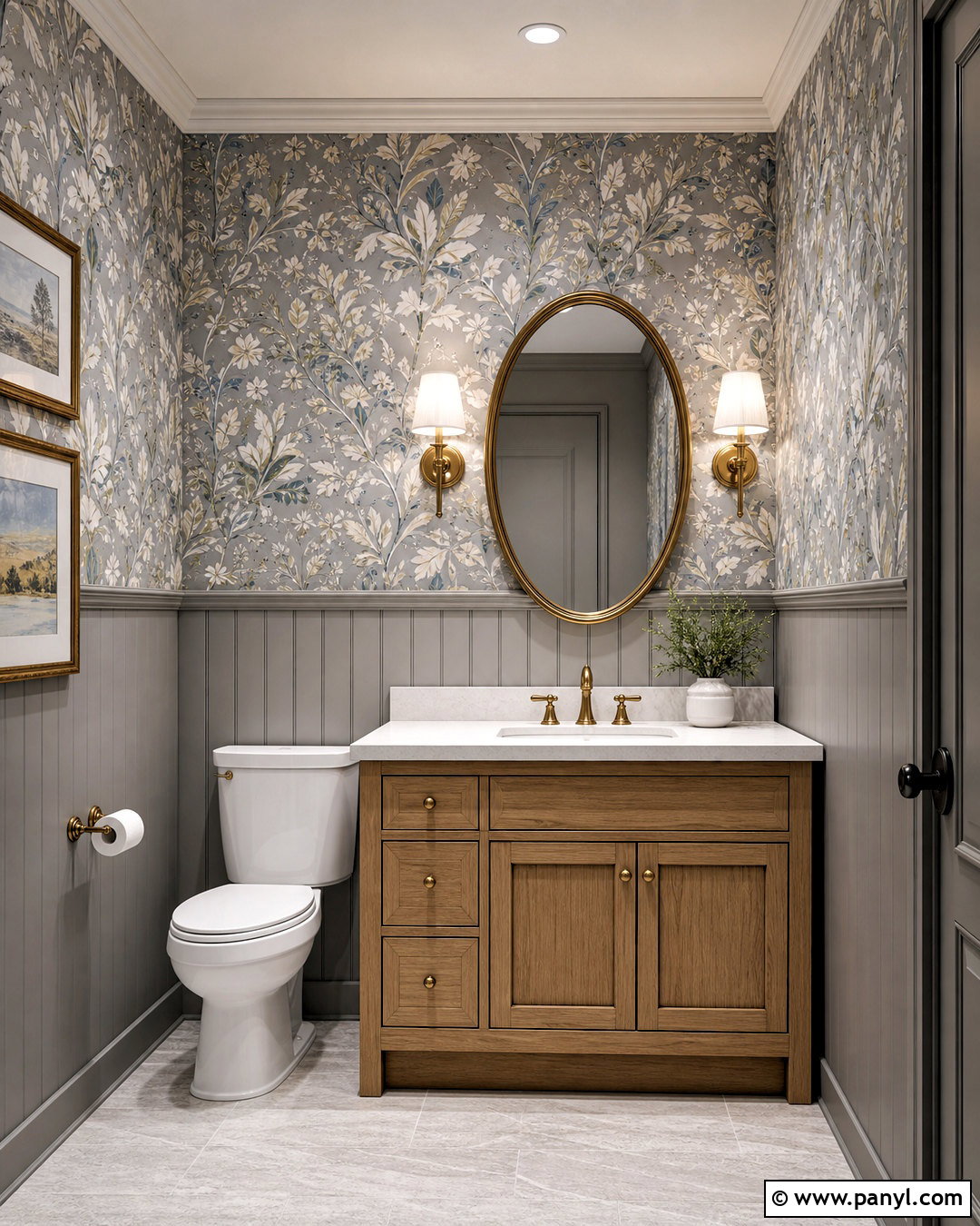 Grey Restroom With Wallpaper - 20 grey restroom ideas