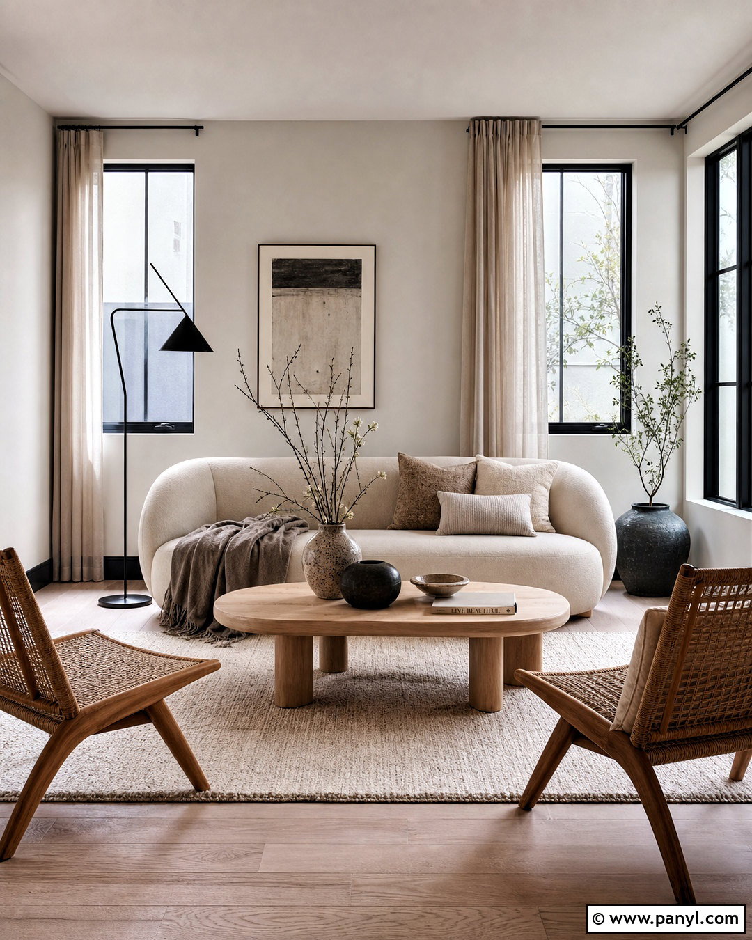 Grey Scandinavian Living Room With Black Trim - 20 grey walls with black trim ideas