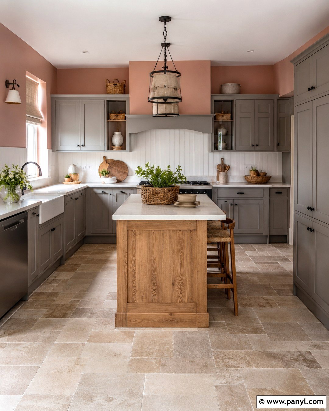 Grey Shaker Kitchen With Salmon Pink Walls - 20 grey kitchen pink walls