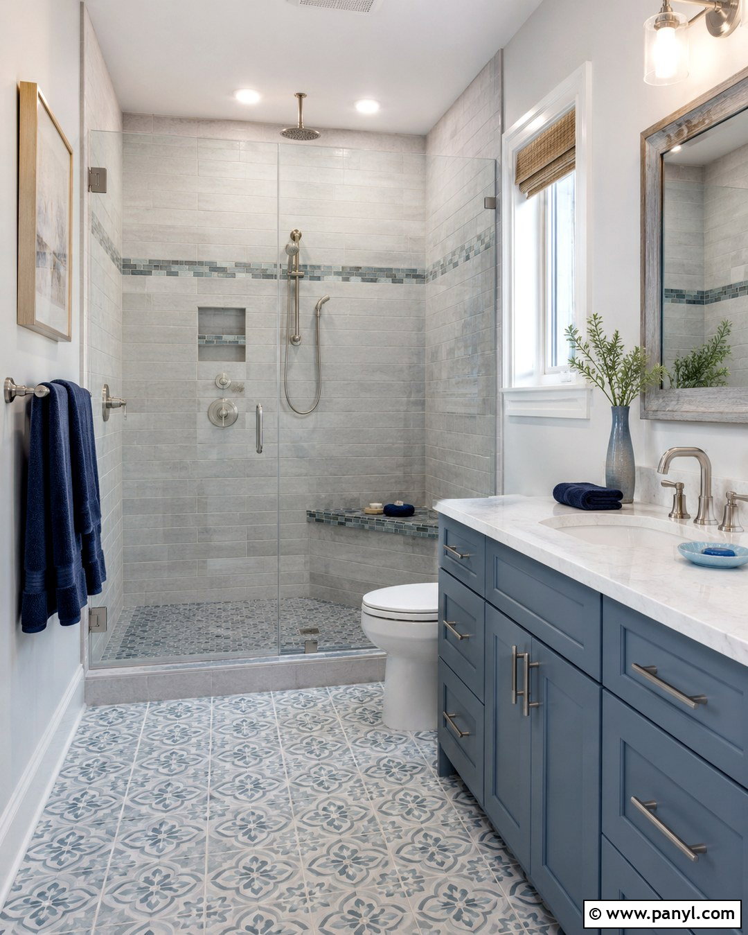 Grey Shower Walls With Blue Accents - 20 Grey Shower Walls