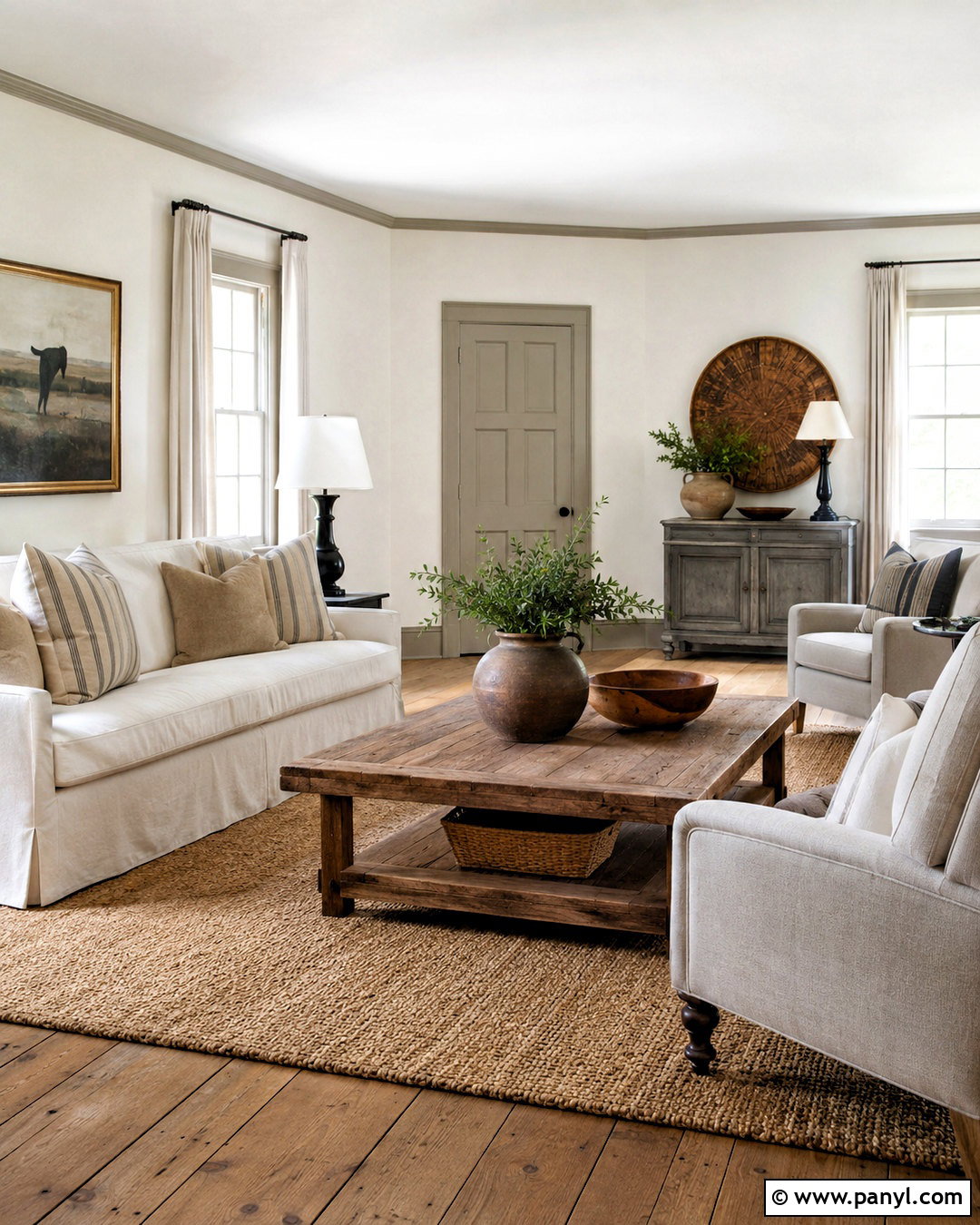 Grey Skirting Farmhouse Living Room - 20 White Walls Grey Skirting Ideas