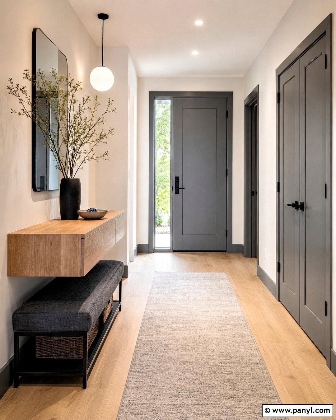 Grey Skirting Minimalist Entryway - 20 White Walls Grey Skirting Ideas
