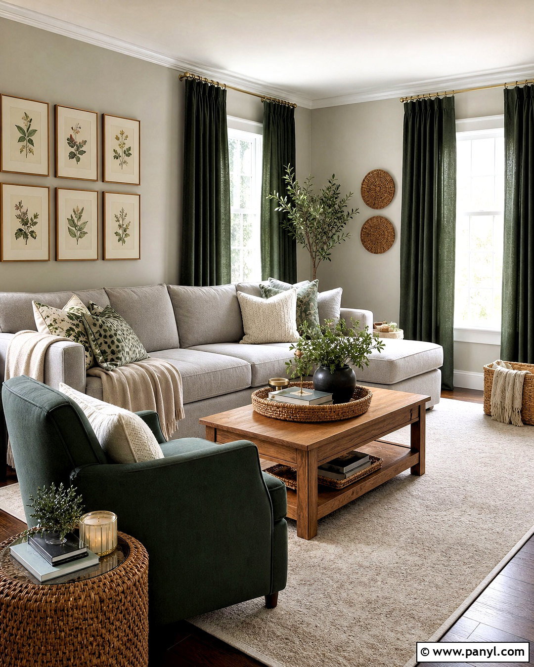 Grey Sofa With Dark Green Curtains - 20 dark green and grey living room ideas