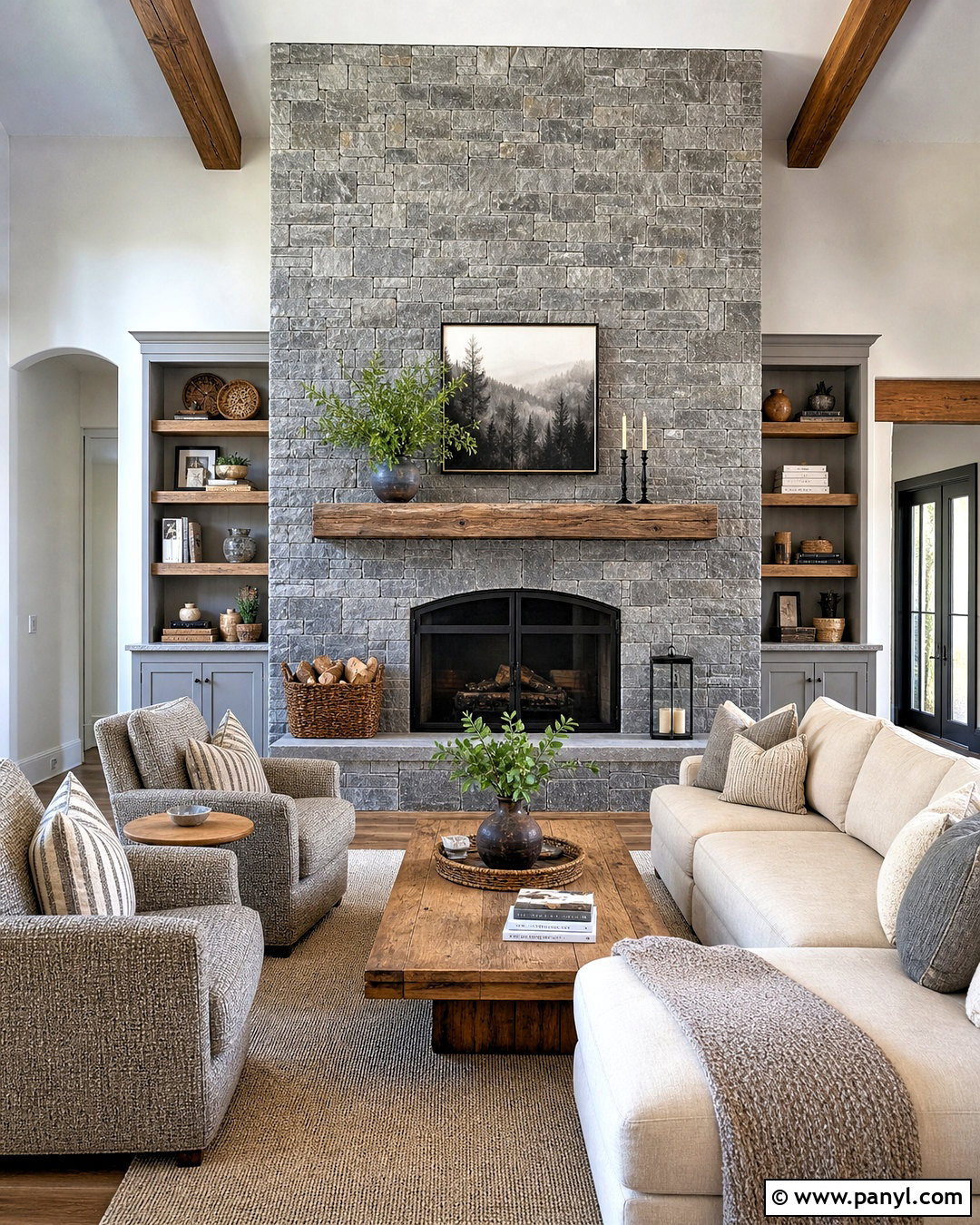 Grey Stone Fireplace Feature Wall - 20 grey feature wall living room ideas