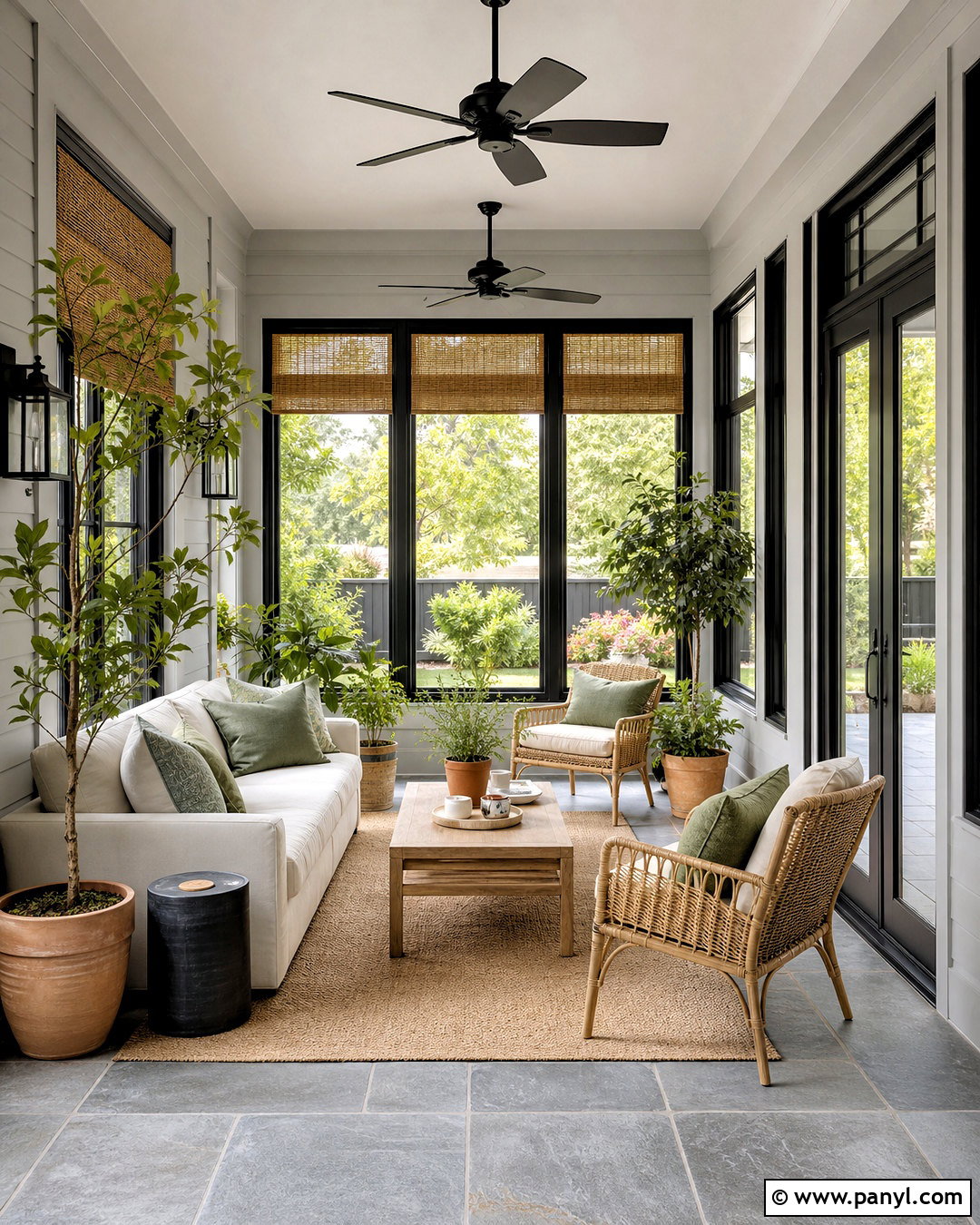 Grey Sunroom With Black Window Trim - 20 grey walls with black trim ideas