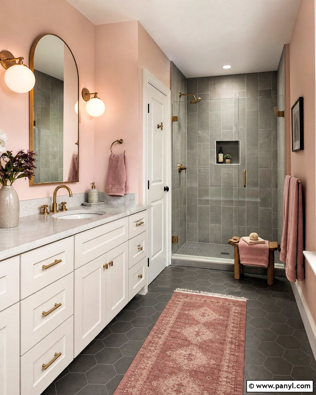 Grey Tile Bathroom With Blush Pink - 20 grey tile bathroom ideas color schemes