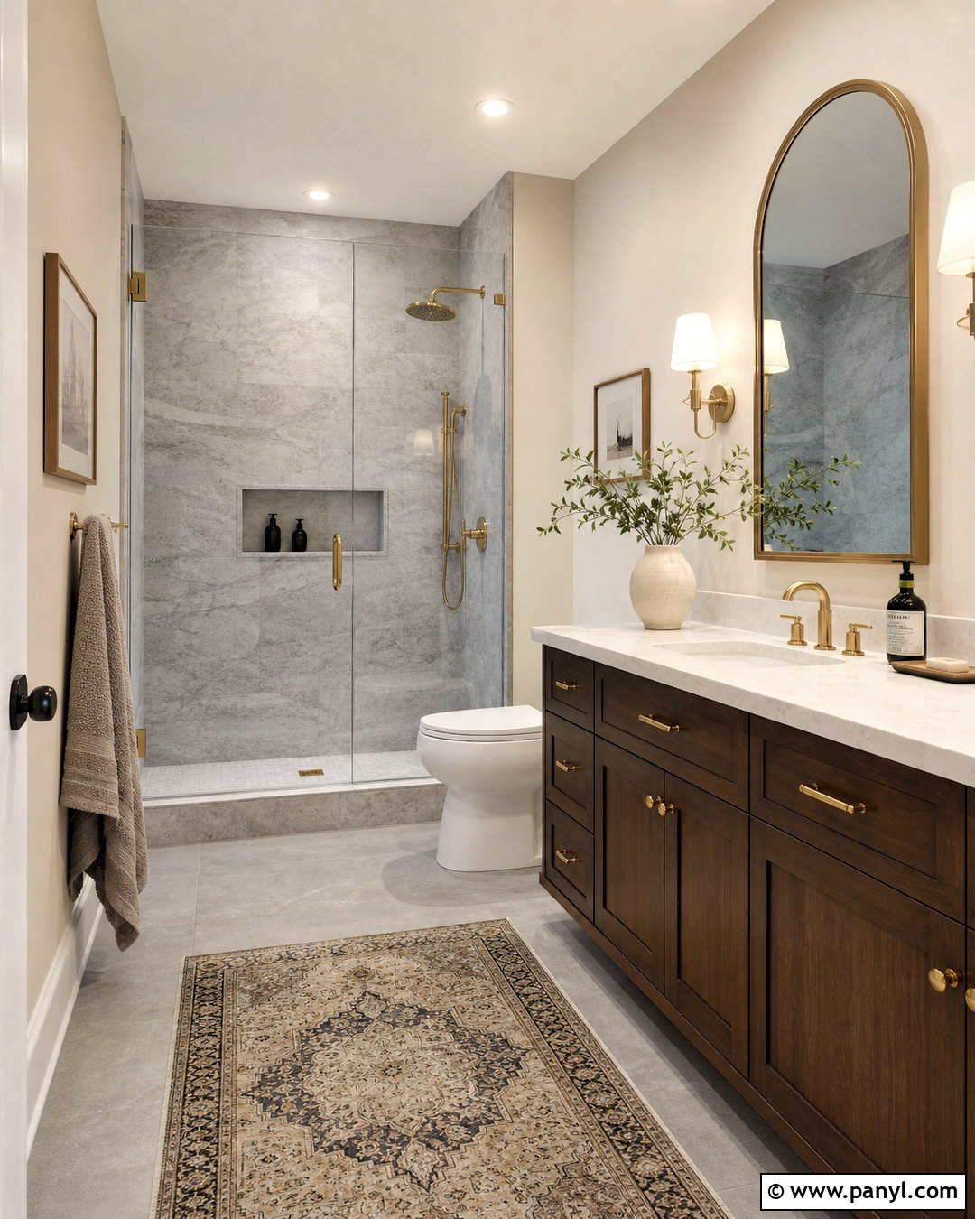 Grey Tile Bathroom With Brass And Ivory - 20 grey tile bathroom ideas color schemes