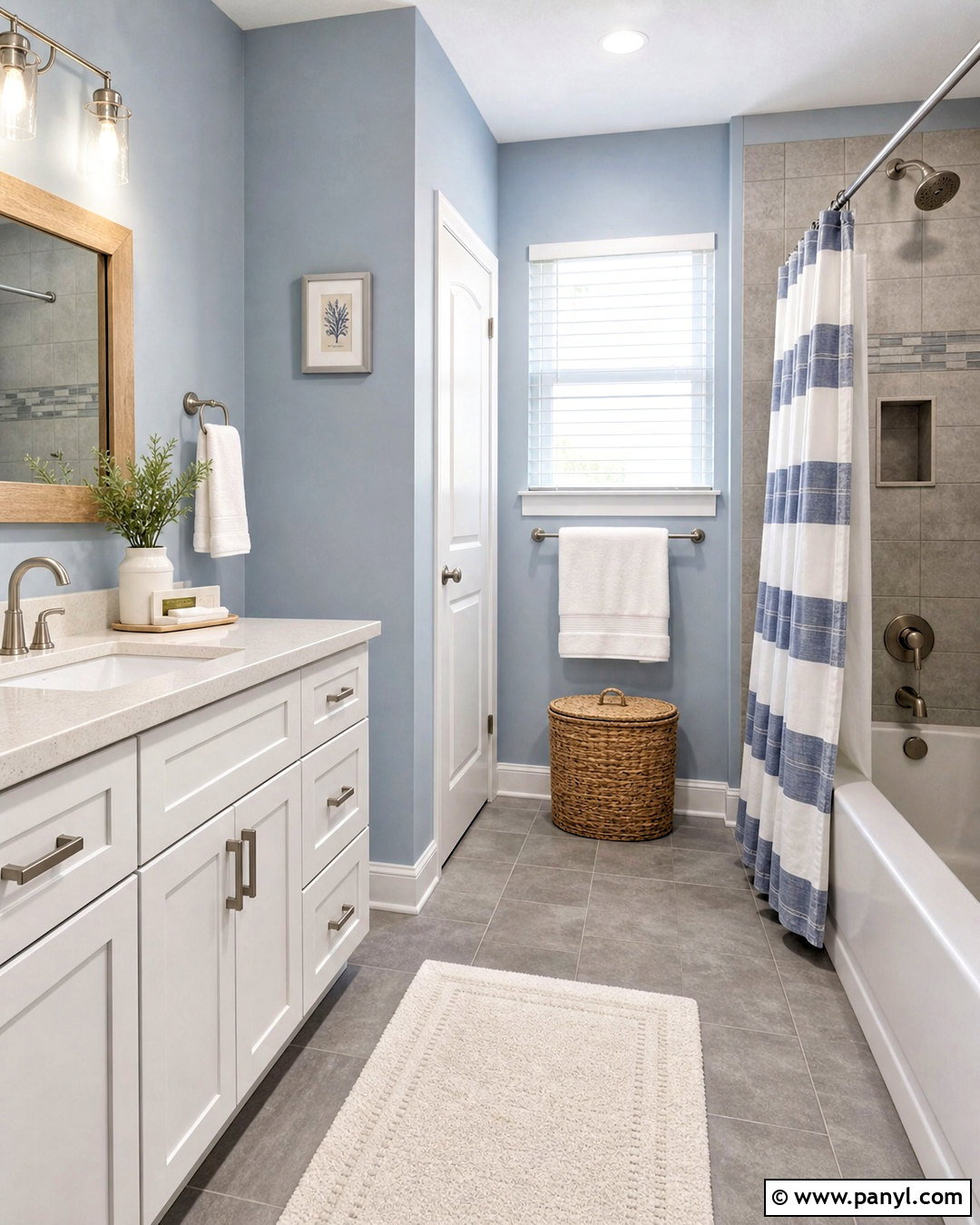 Grey Tile Bathroom With Dusty Blue - 20 grey tile bathroom ideas color schemes