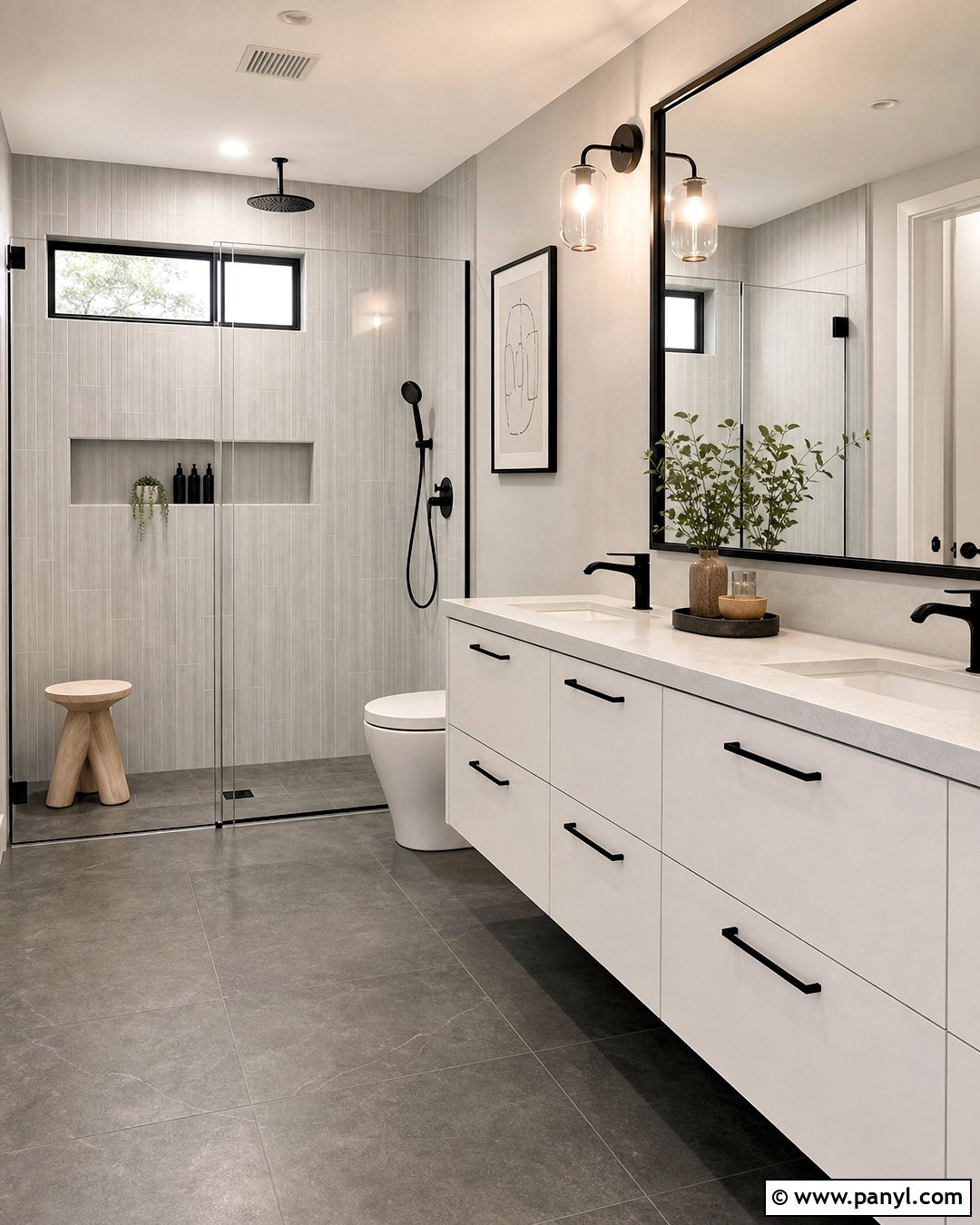 Grey Tile Bathroom With Matte Black - 20 grey tile bathroom ideas color schemes