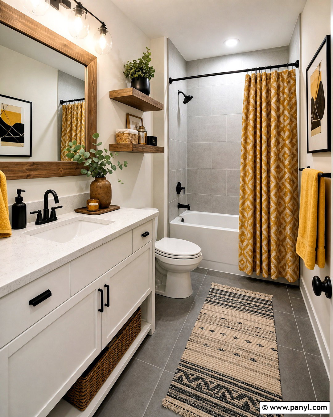 Grey Tile Bathroom With Mustard Yellow - 20 grey tile bathroom ideas color schemes