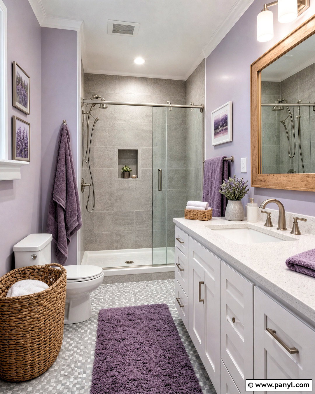 Grey Tile Bathroom With Soft Lavender - 20 grey tile bathroom ideas color schemes