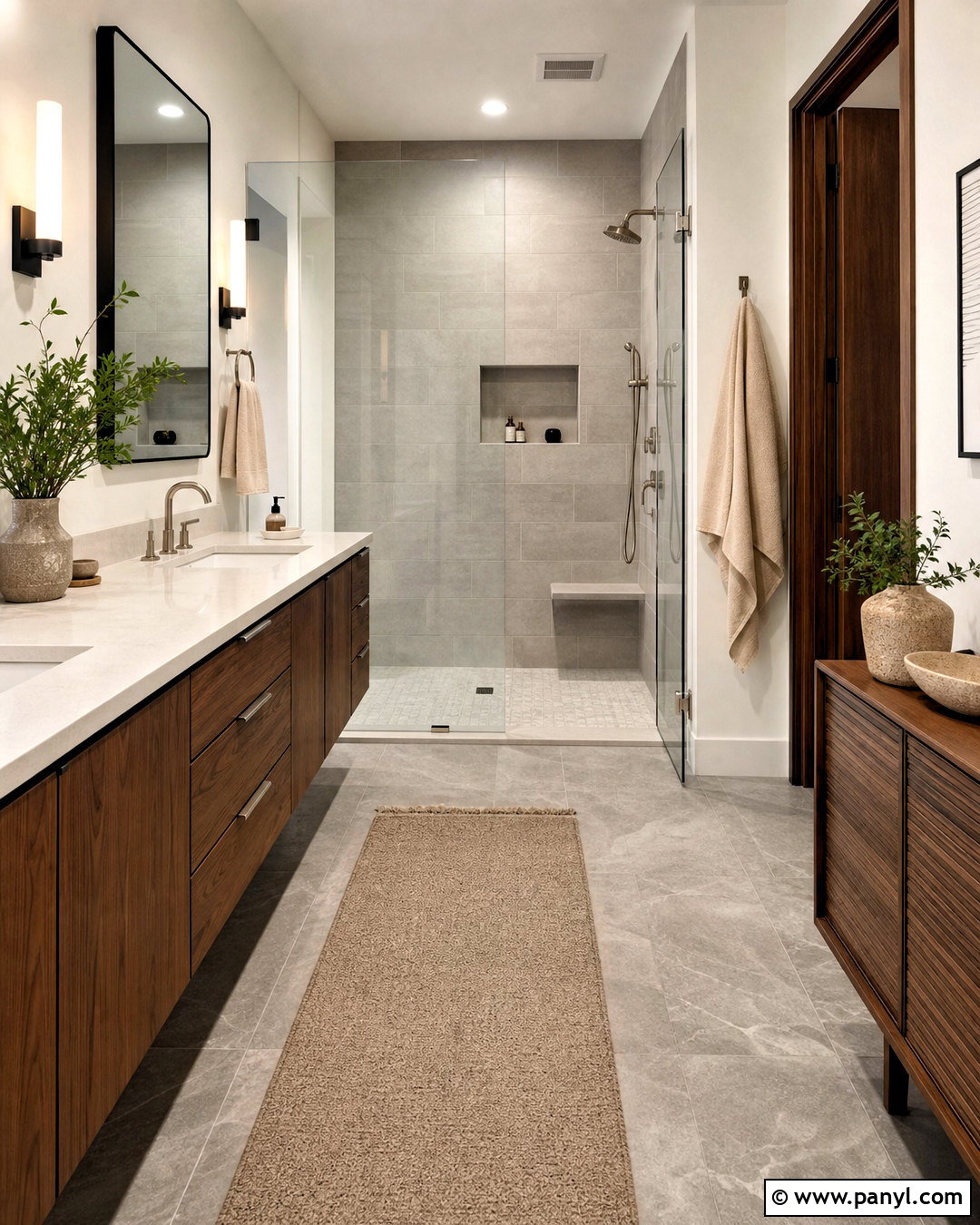 Grey Tile Bathroom With Walnut Brown - 20 grey tile bathroom ideas color schemes