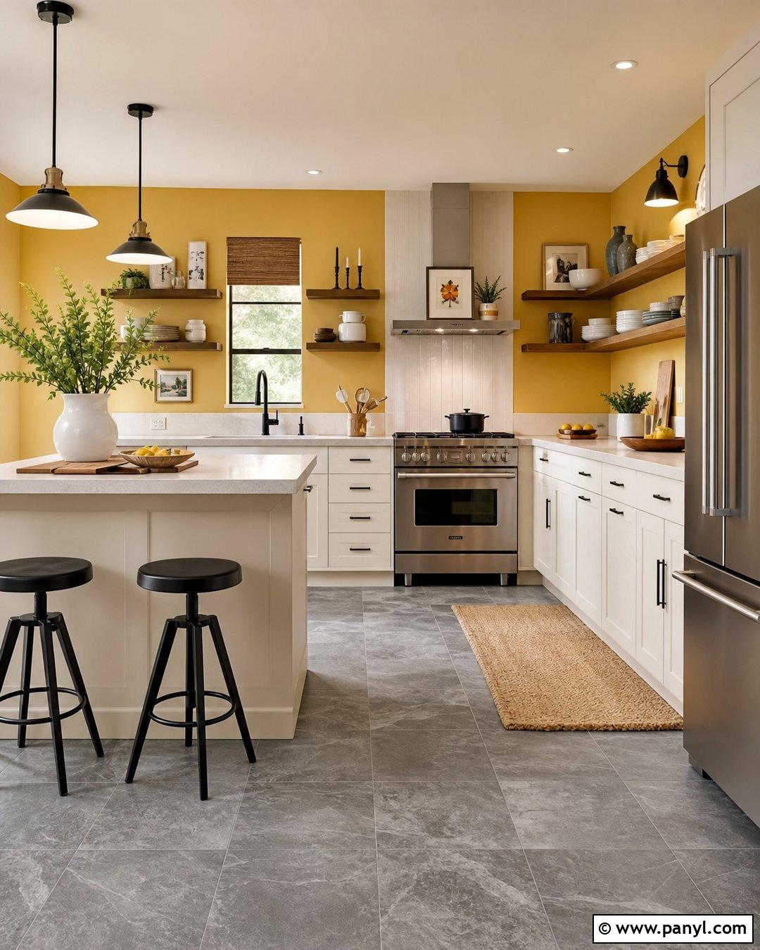Grey Tiles With Mustard Yellow Walls - 20 Grey Tiles What Colour Walls