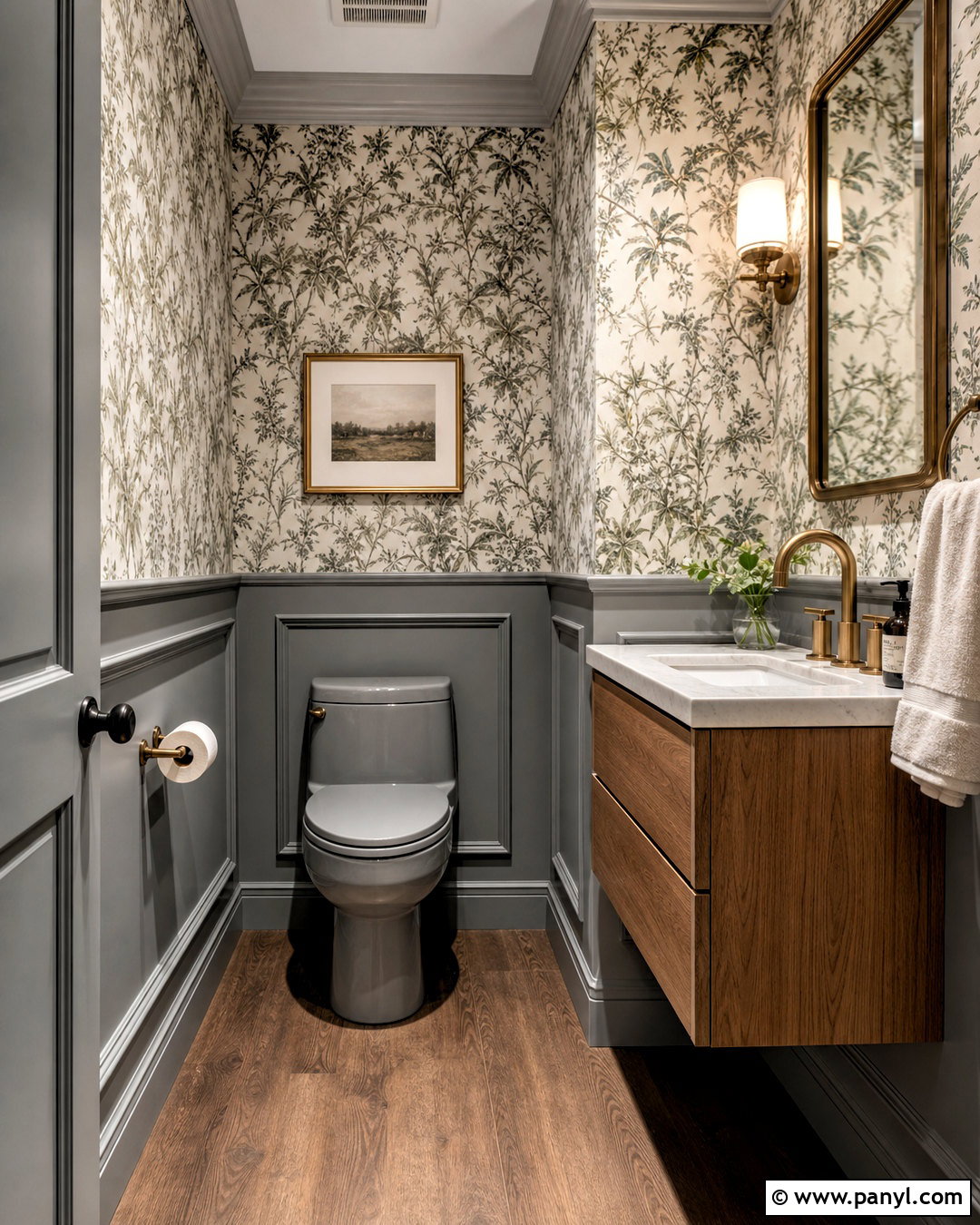Grey Toilet With Patterned Wallpaper - 20 grey toilet ideas