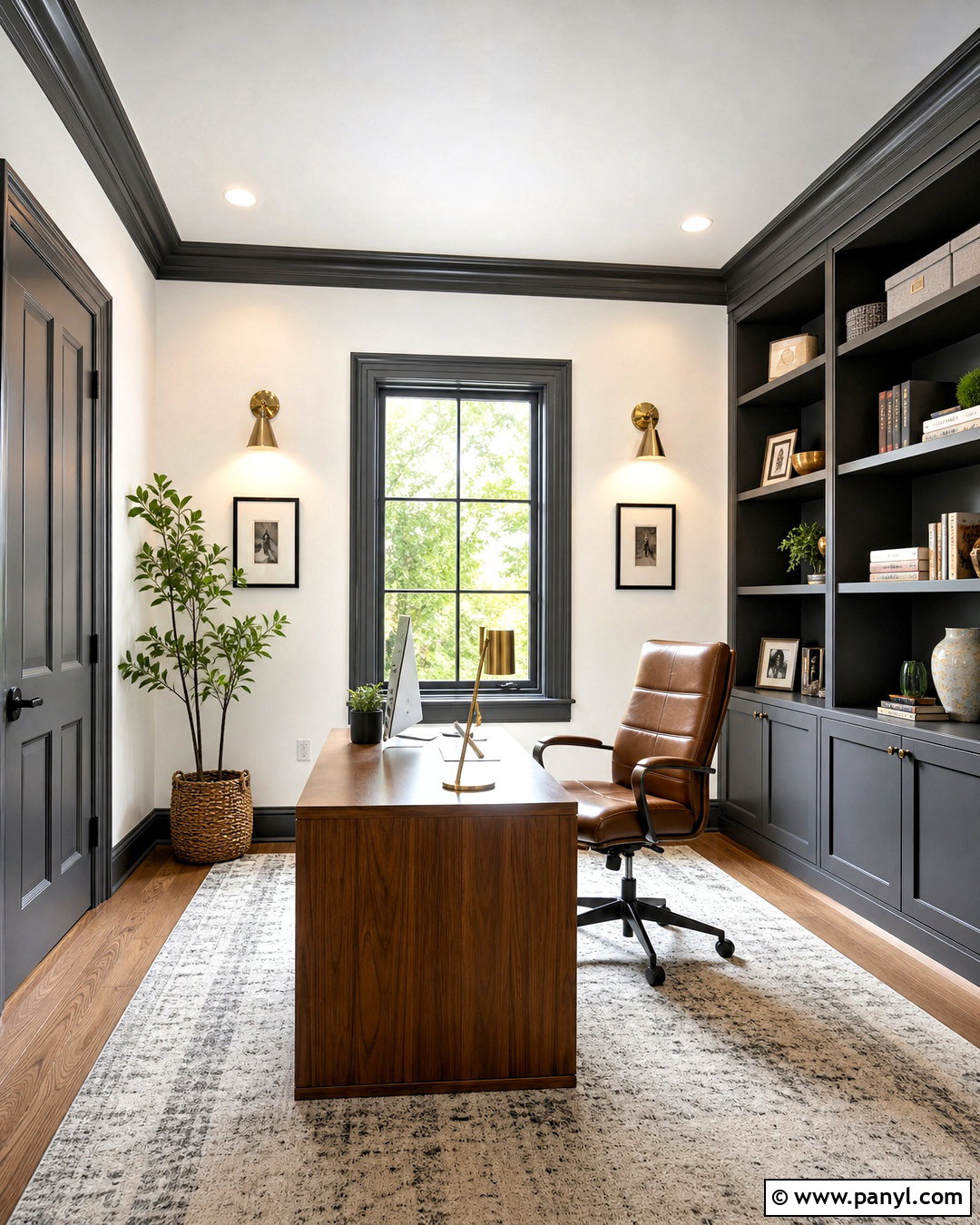 Grey Trim Home Office - 20 grey trimming white walls