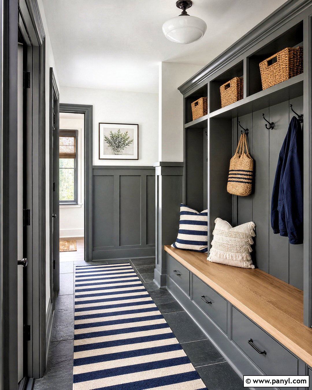 Grey Trim Mudroom - 20 grey trimming white walls