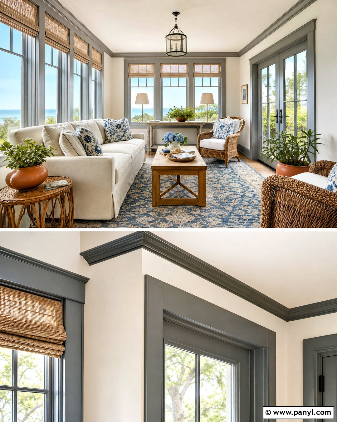 Grey Trim Sunroom - 20 grey trimming white walls