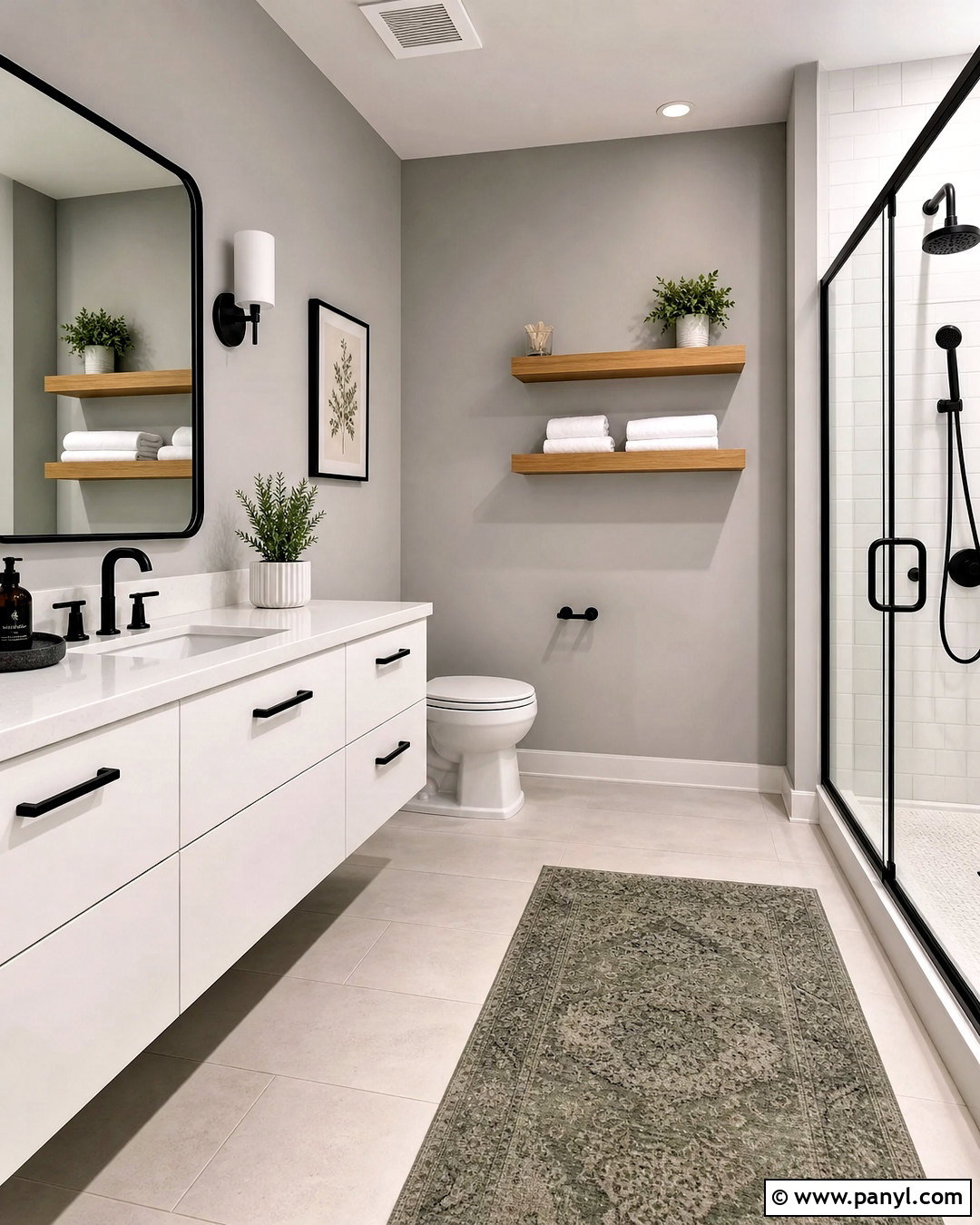 Grey Wall Bathroom With Black Fixtures - 20 grey wall bathroom ideas