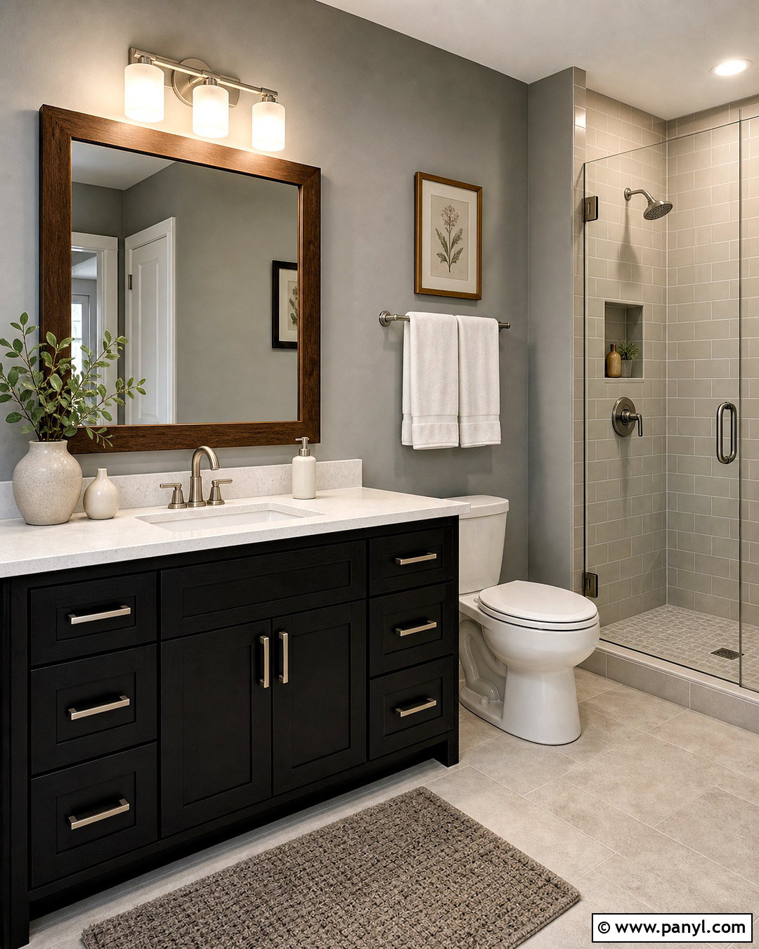 Grey Wall Bathroom With Black Vanity - 20 grey wall bathroom ideas
