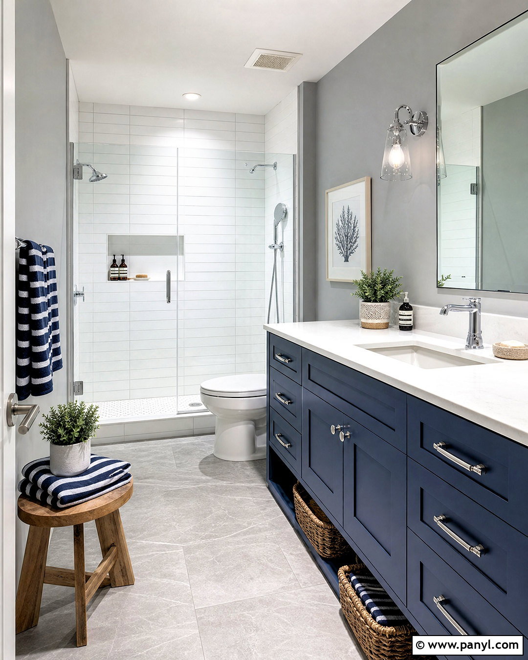 Grey Wall Bathroom With Blue Vanity - 20 grey wall bathroom ideas