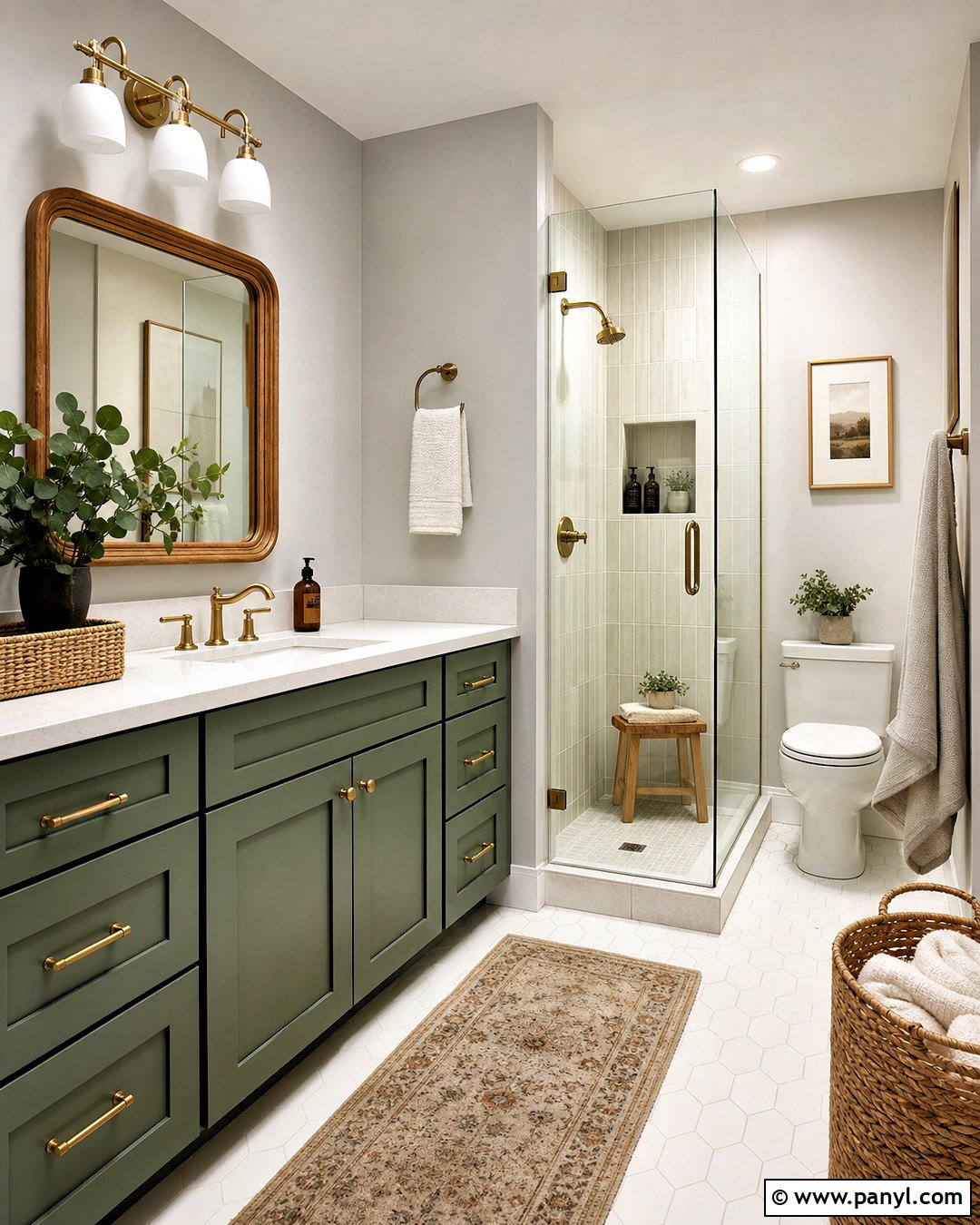 Grey Wall Bathroom With Green Vanity - 20 grey wall bathroom ideas
