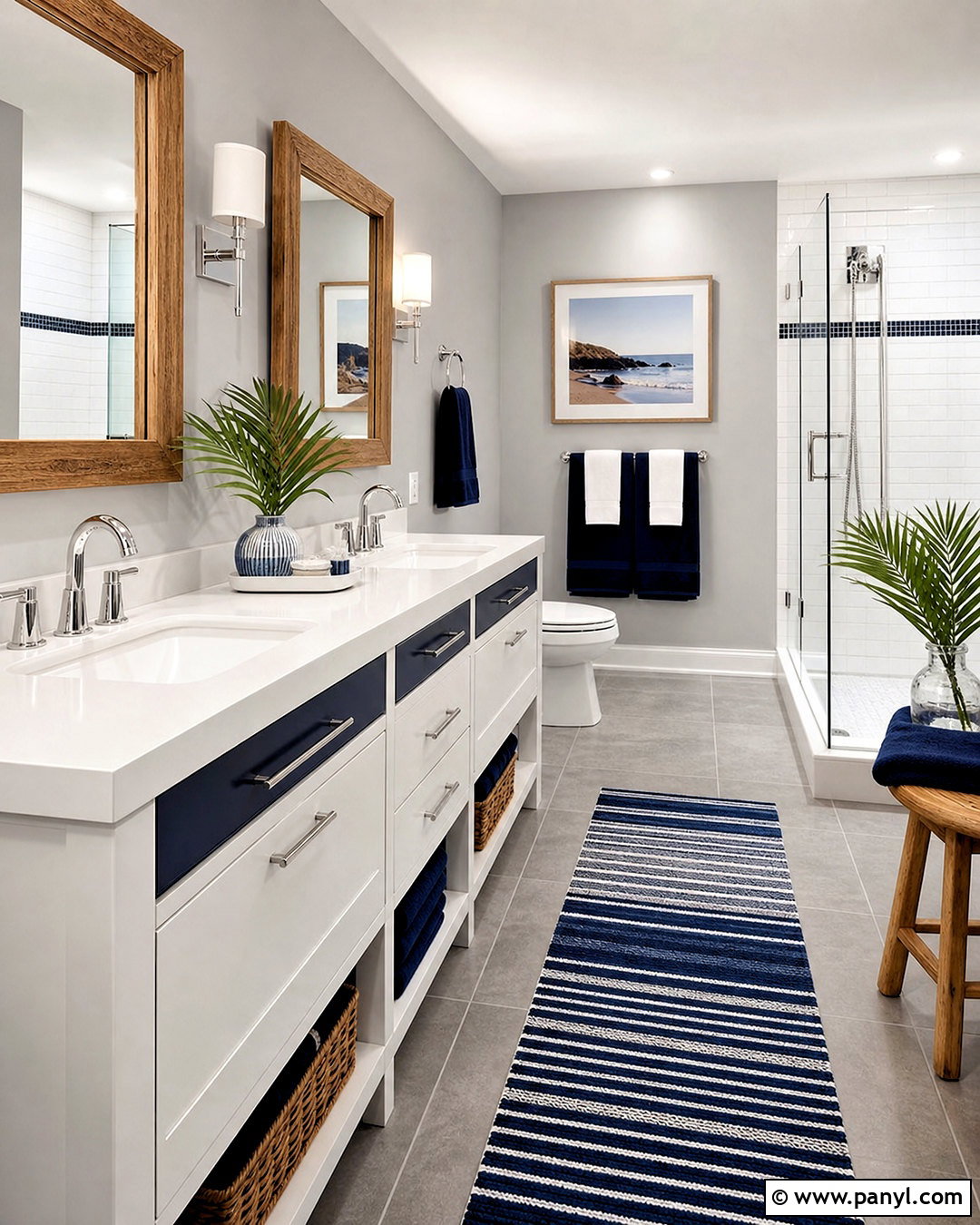 Grey Wall Bathroom With Navy Accents - 20 grey wall bathroom ideas