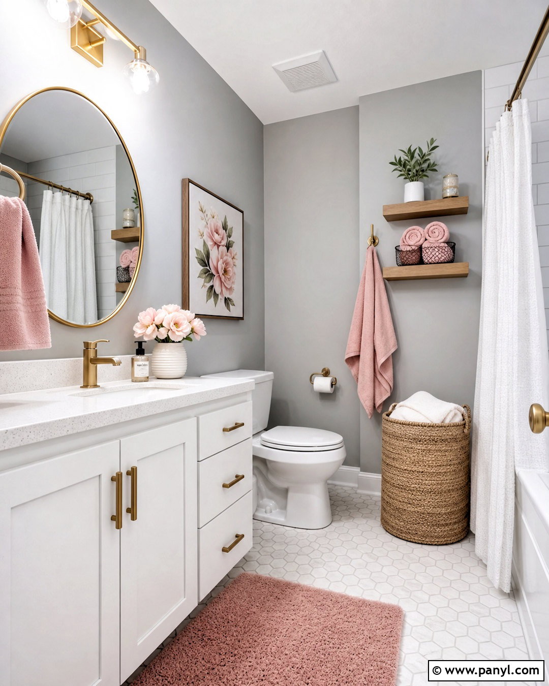 Grey Wall Bathroom With Pink Accents - 20 grey wall bathroom ideas
