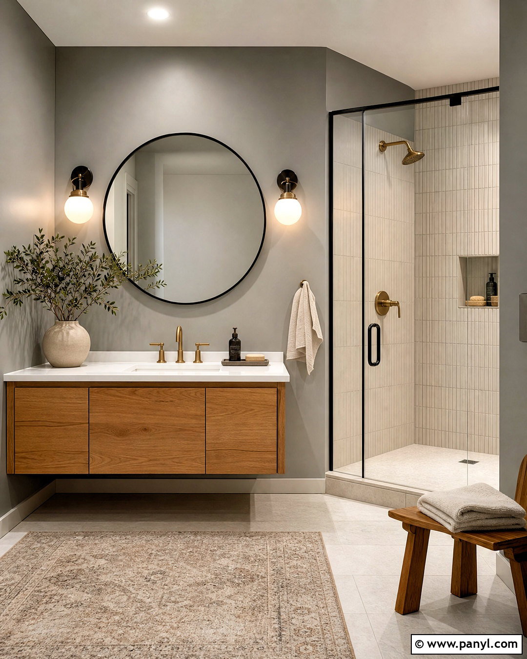 Grey Wall Bathroom With Wood Vanity - 20 grey wall bathroom ideas