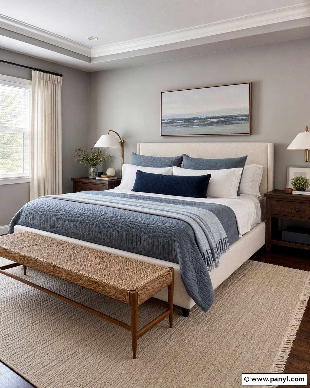 Grey Wall Bedroom With Blue Bedding - 35 Grey Wall Room Ideas
