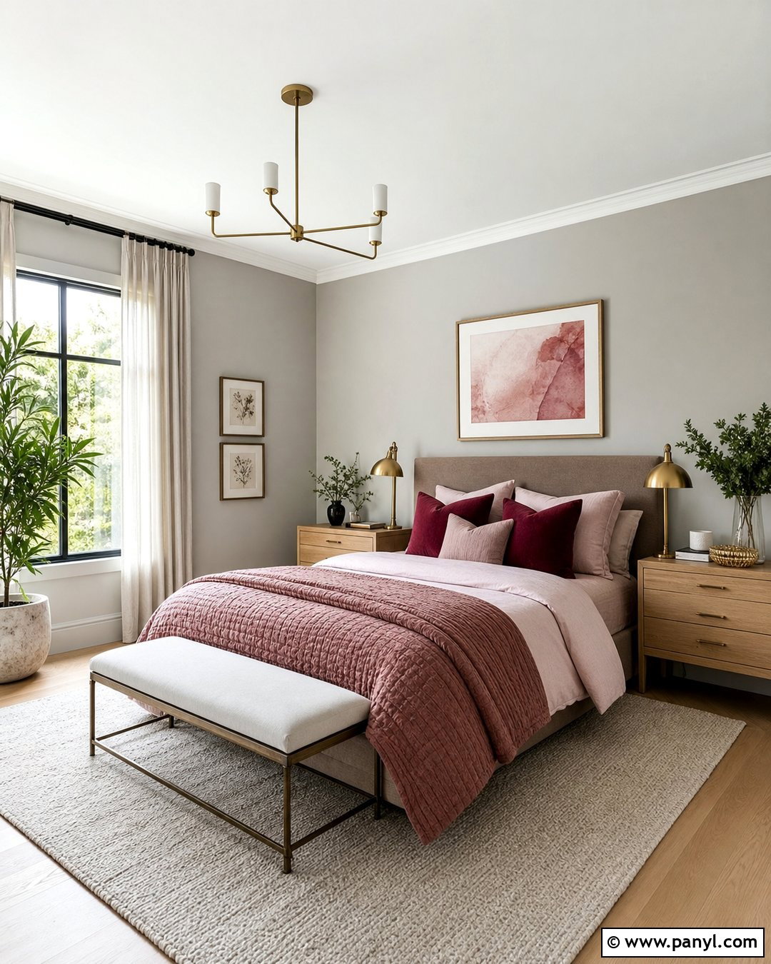 Grey Wall Bedroom With Pink Accents - 30 Grey Wall Interior Ideas