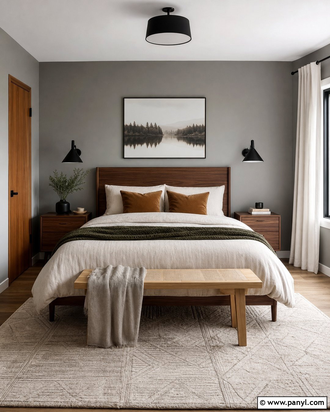 Grey Wall Bedroom With Wood Furniture - 35 Grey Wall Room Ideas