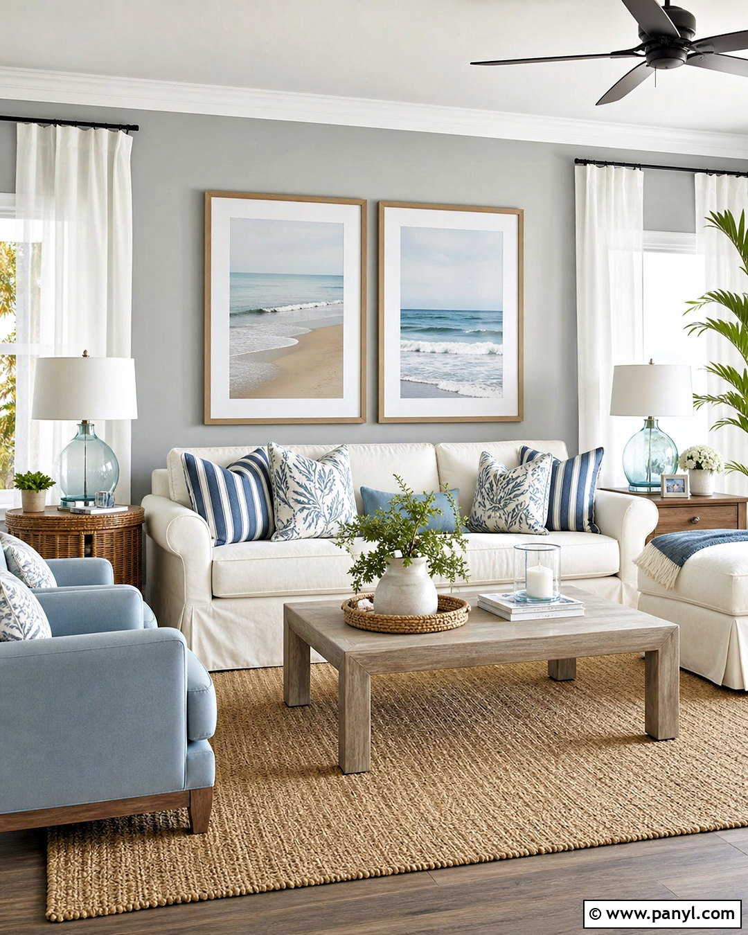 Grey Wall Coastal Living Room - 20 grey wall living room ideas