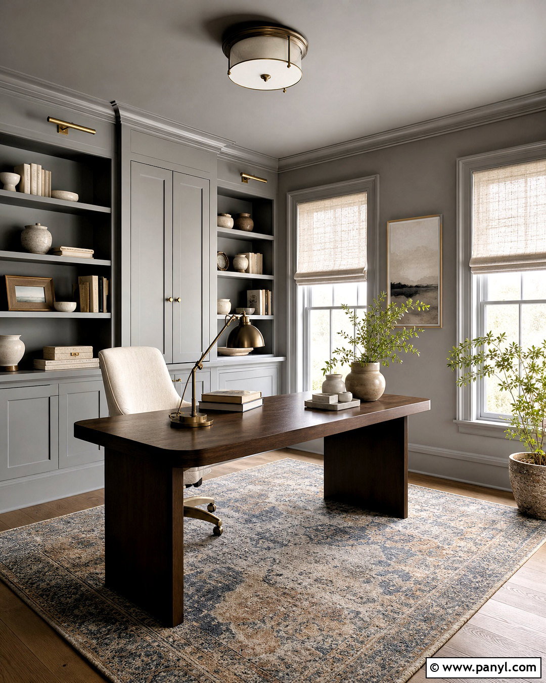 Grey Wall Color-Drenched Home Office - 20 grey wall design ideas