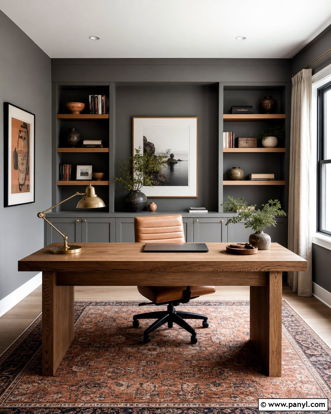 Grey Wall Home Office - 35 Grey Wall Room Ideas