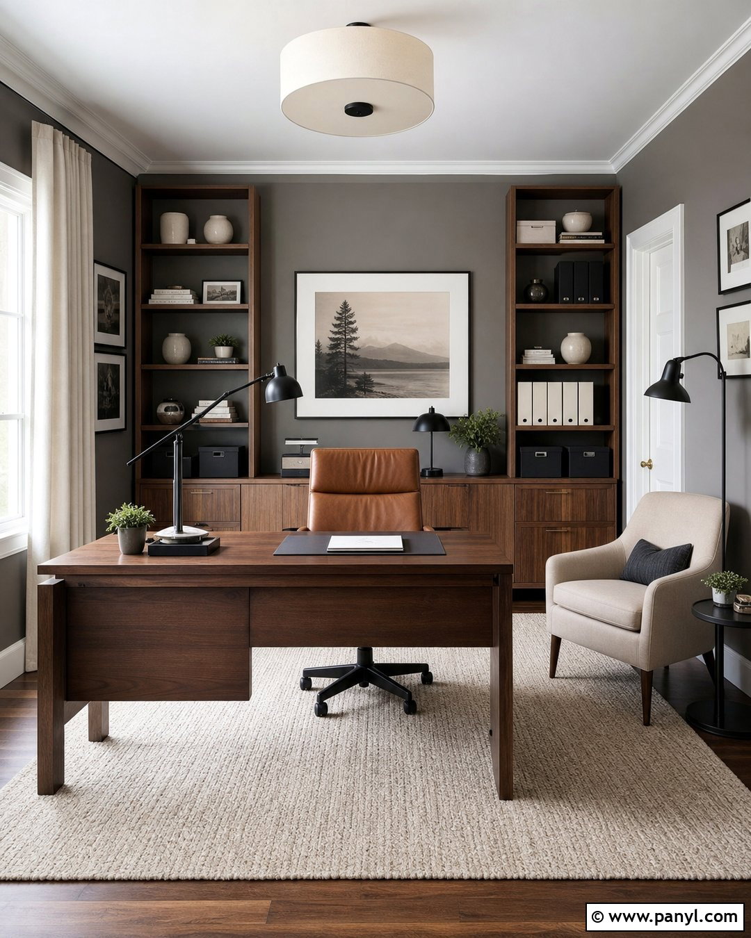 Grey Wall Home Office - 30 Grey Wall Interior Ideas